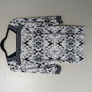 Studio One New York Blue & White Patterned V Neck‎ Shirt Size XL
